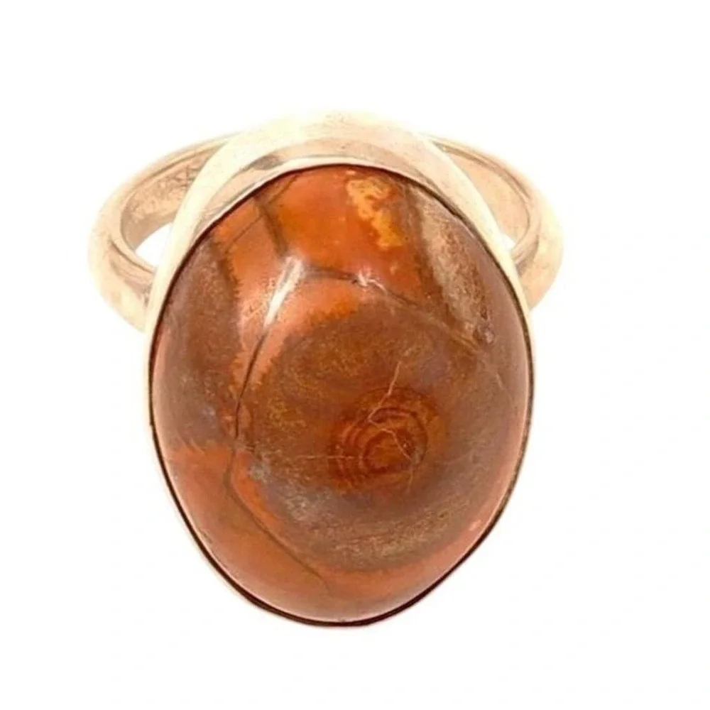 Vintage Orange Brown Jasper Modernist Oval Gemstone Sterling‎ Silver Ring*Sz 6.5